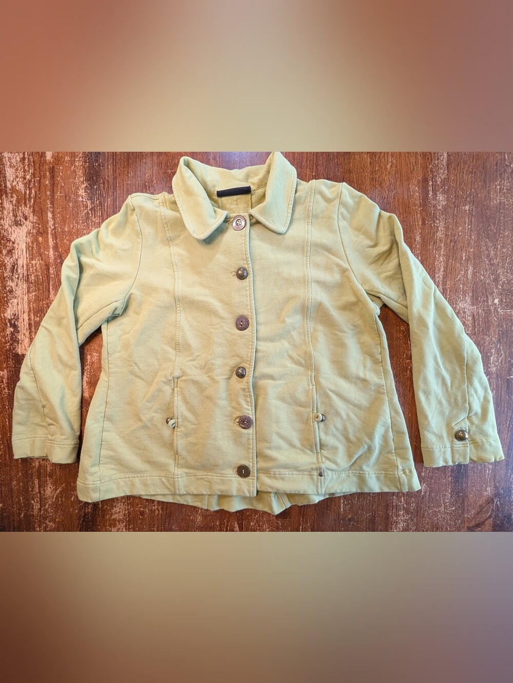 Neon Buddha Button Jacket Womens Large Green Cotton Simple Classic Collared